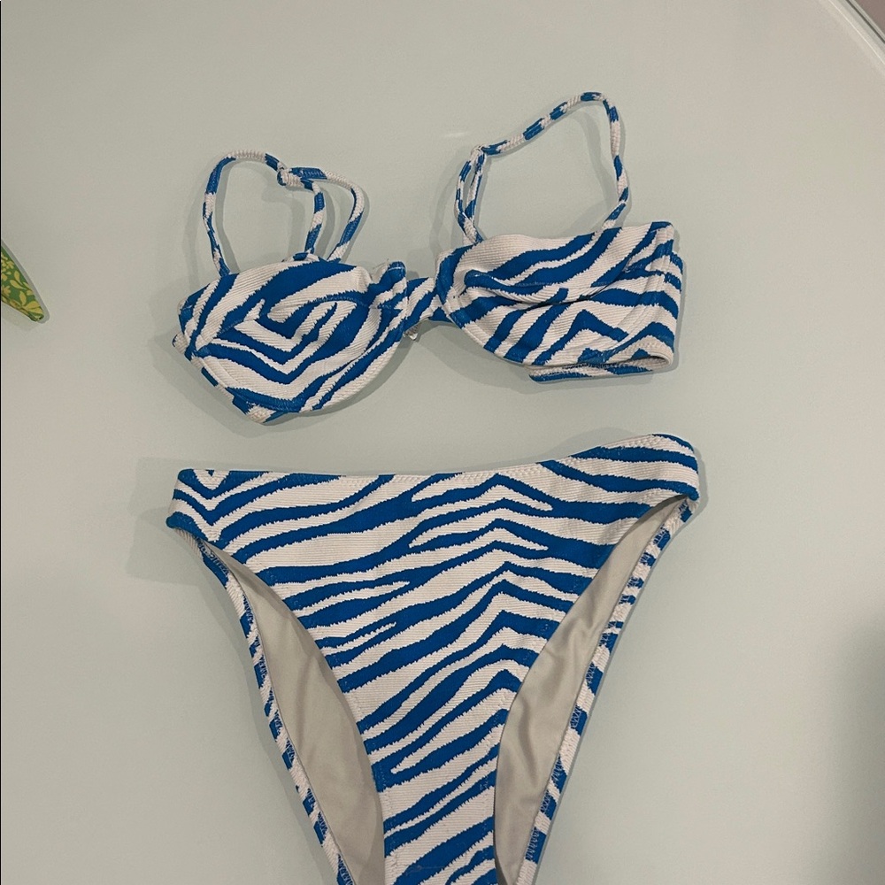 Triangl Swimwear Blue and White Bikini Set